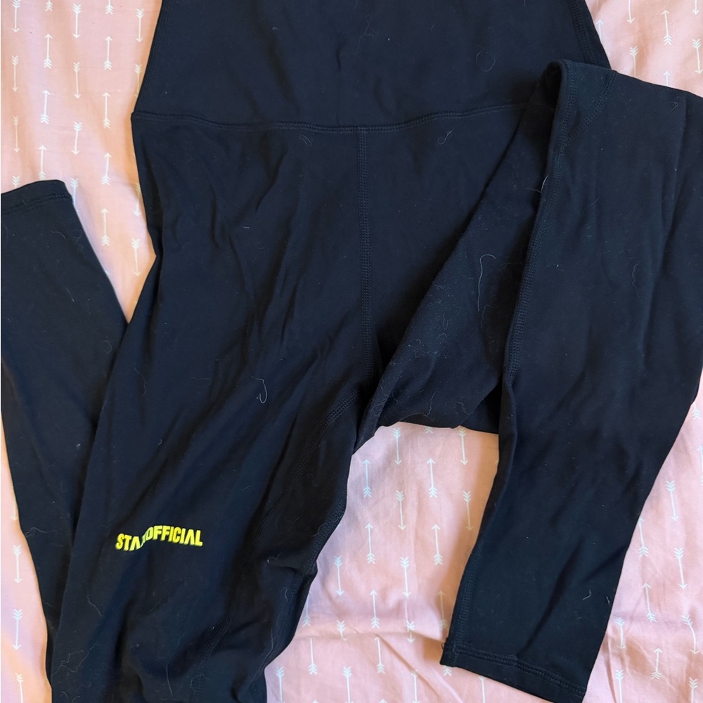 Women's Black Leggings with Yellow 'STAXOFFICIAL' Detail